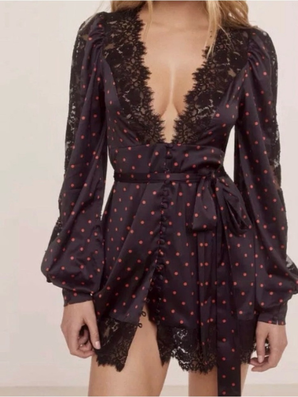 VS For Love & Lemons Melrose Robe Black Red polka Dot Sz XXS New NWT No Belt